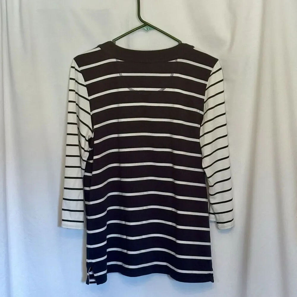 Tommy Bahama Women’s Top Navy & White Striped Lace Up 3/4 Sleeve Size Medium